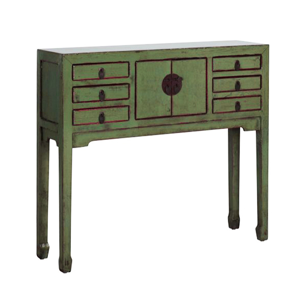 Khaki green chinese console with drawers and cupboard 