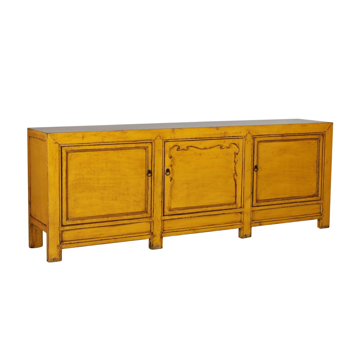 yellow lacquered sideboard with cupboards