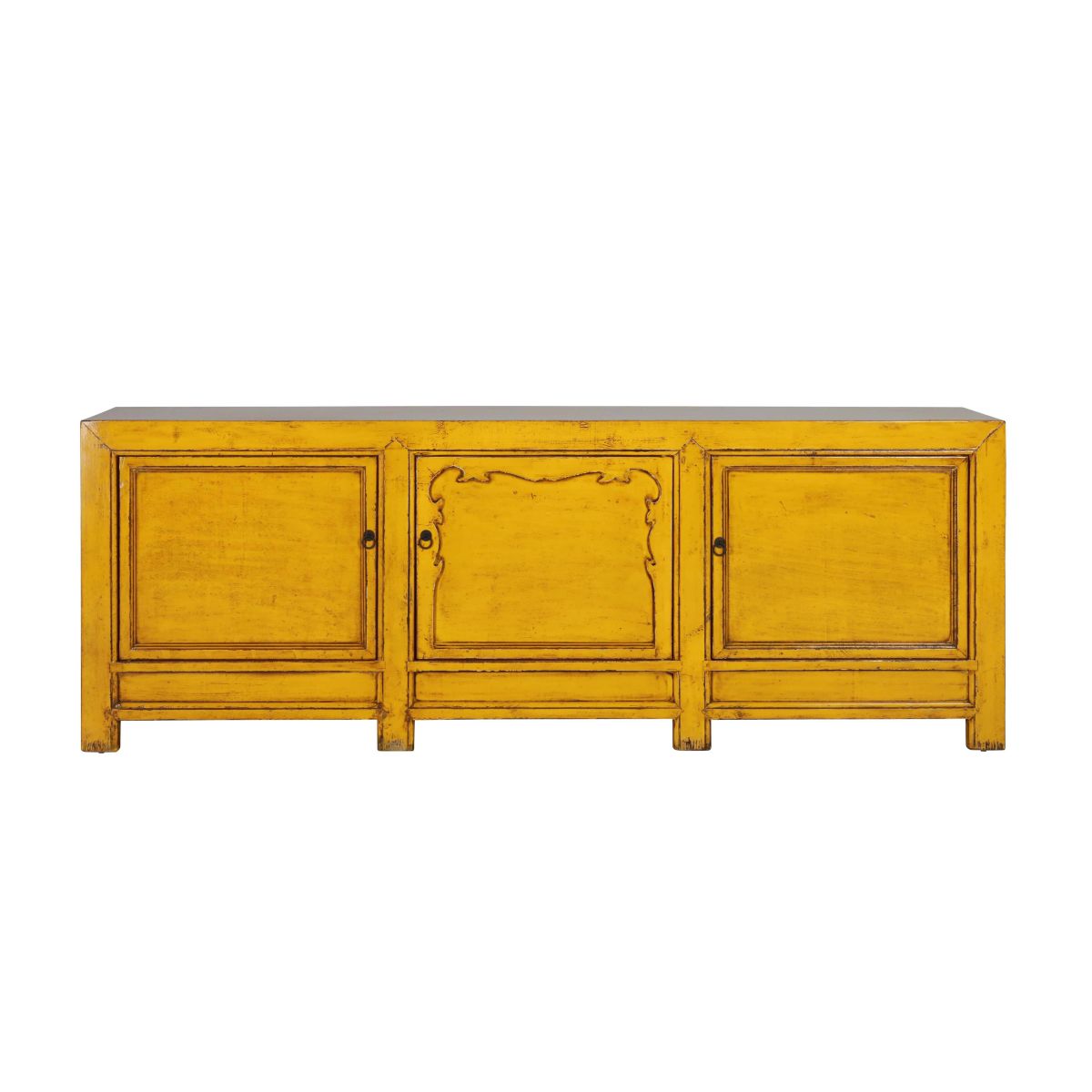 yellow lacquered sideboard with cupboards