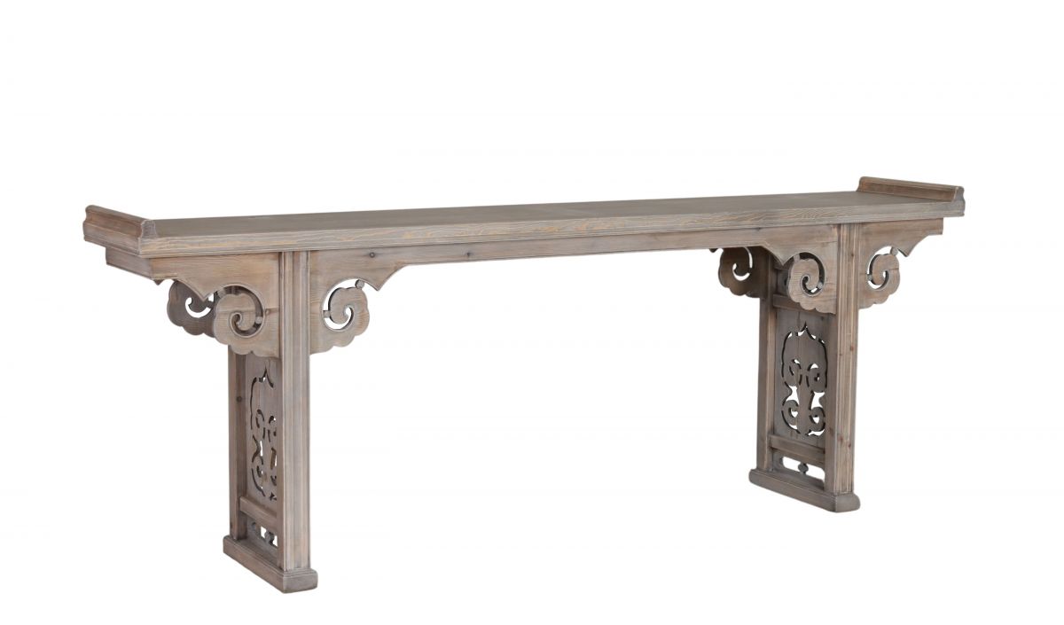 natural finish console with carving detail Indochine collection 