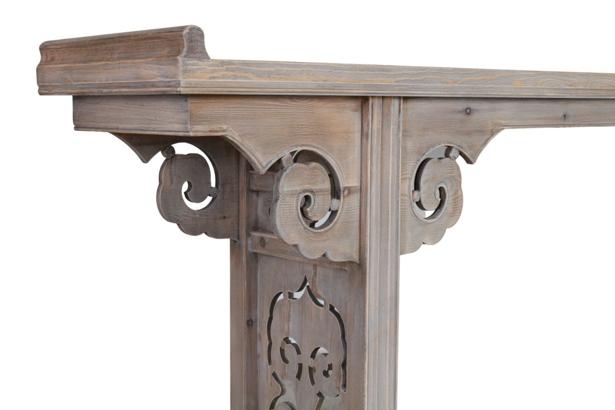 natural finish console with carving detail Indochine collection 