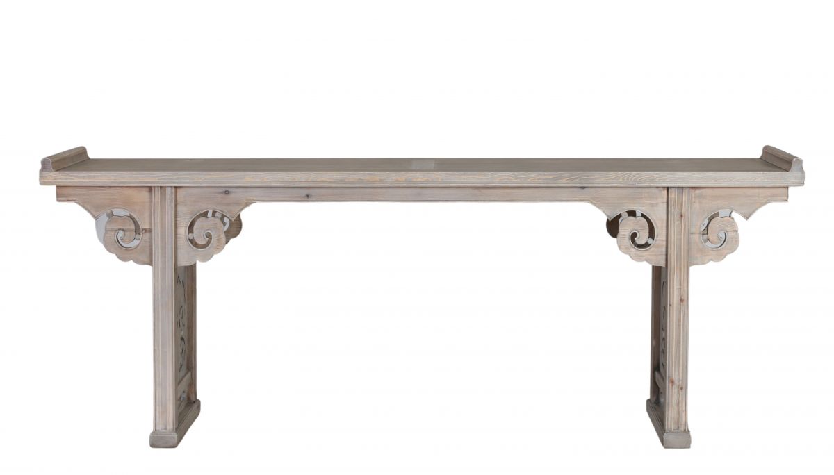 natural finish console with carving detail Indochine collection 