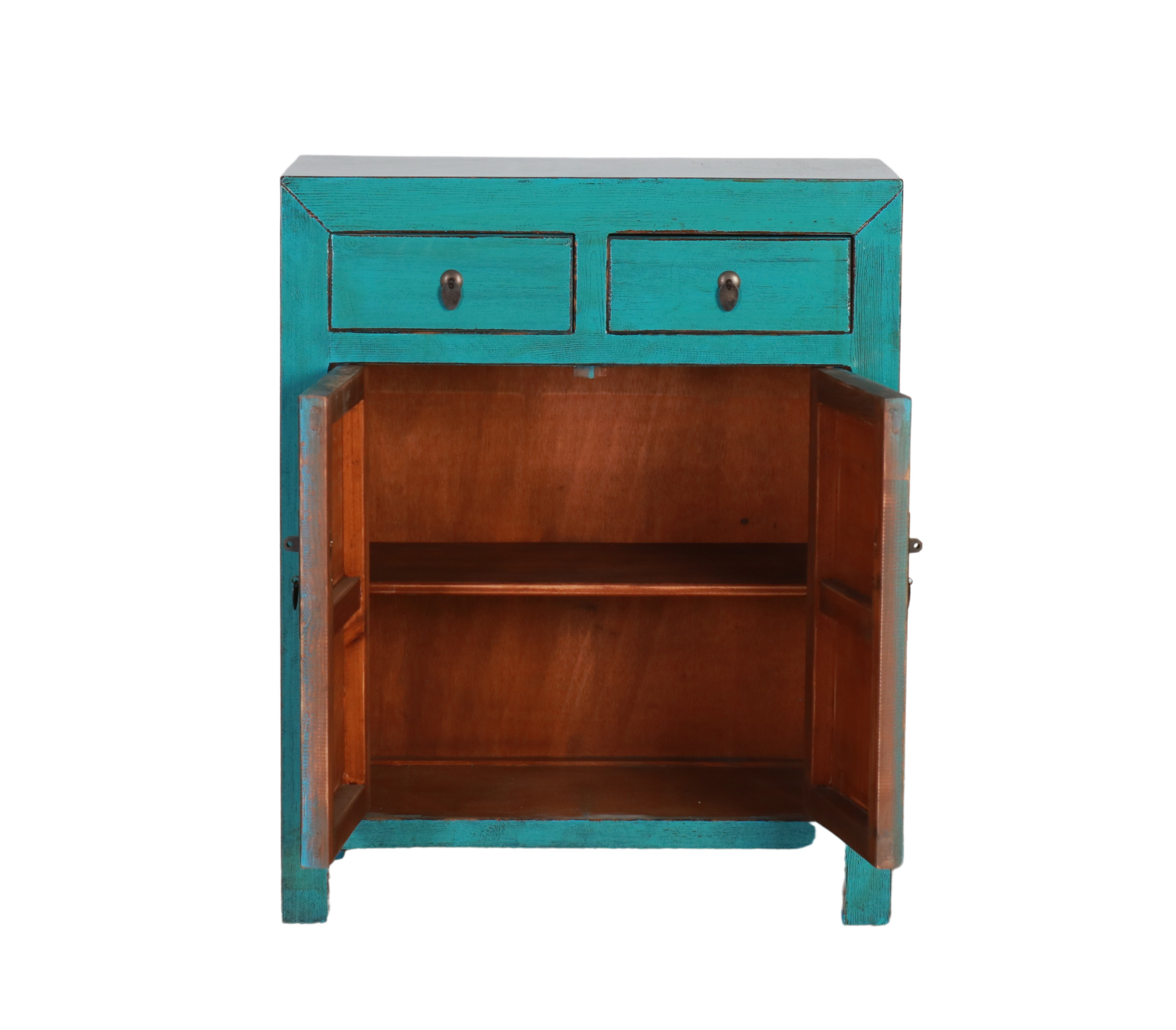 Turquoise lacquered Chinese cabinet 2 door 2 drawer