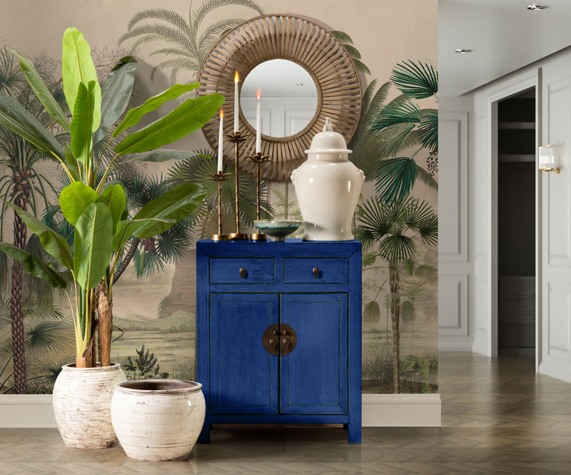 blue lacquered chinese cabinet 