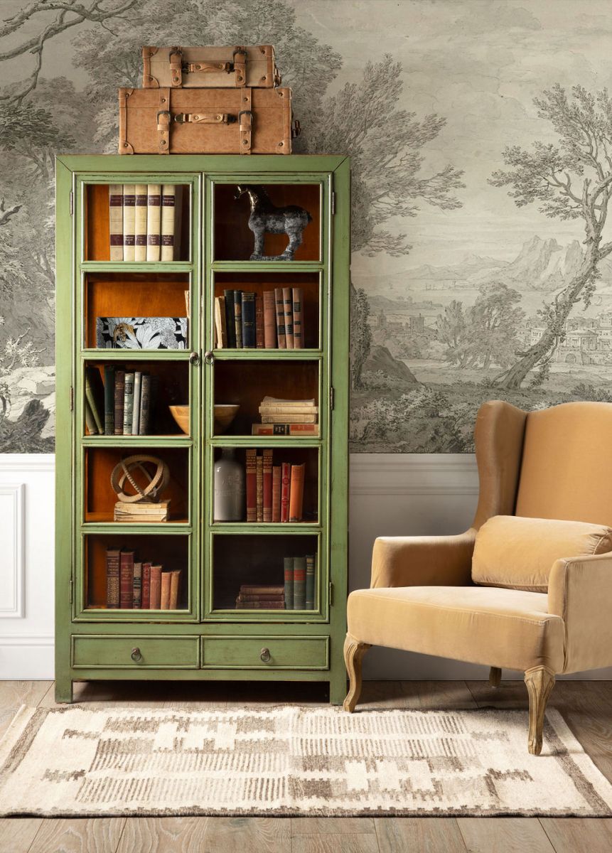 Painted cabinet with glass doors and drawers