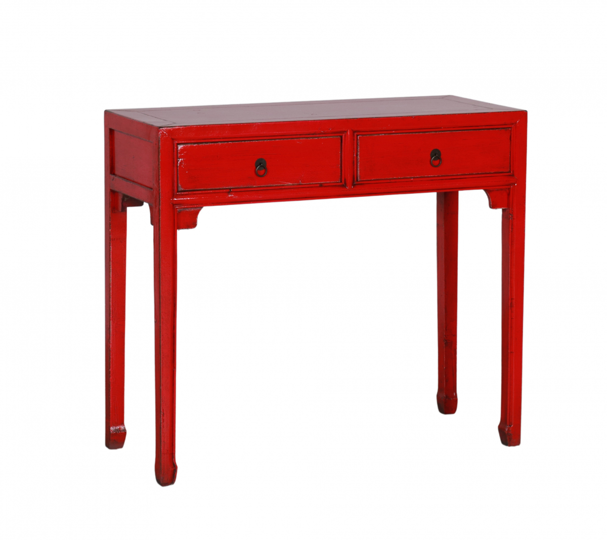 red lacquered console with 2 drawers