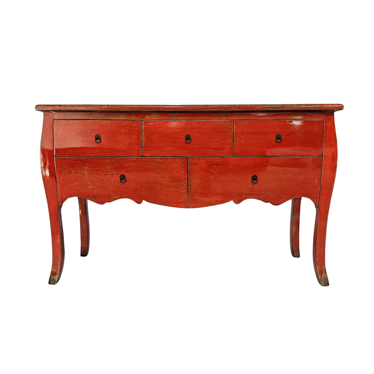 Block and chisel lacquered console table with drawers
