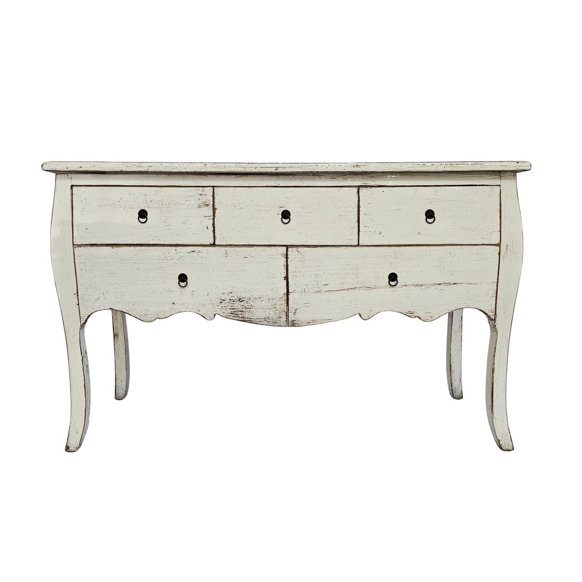 Block and chisel lacquered console table with drawers