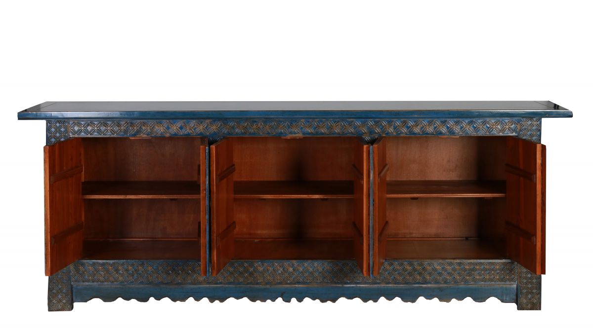 Chinese blue distressed sideboard with 6 doors