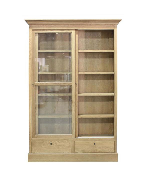 Block & Chisel solid weathered oak glass fronted bookcase
