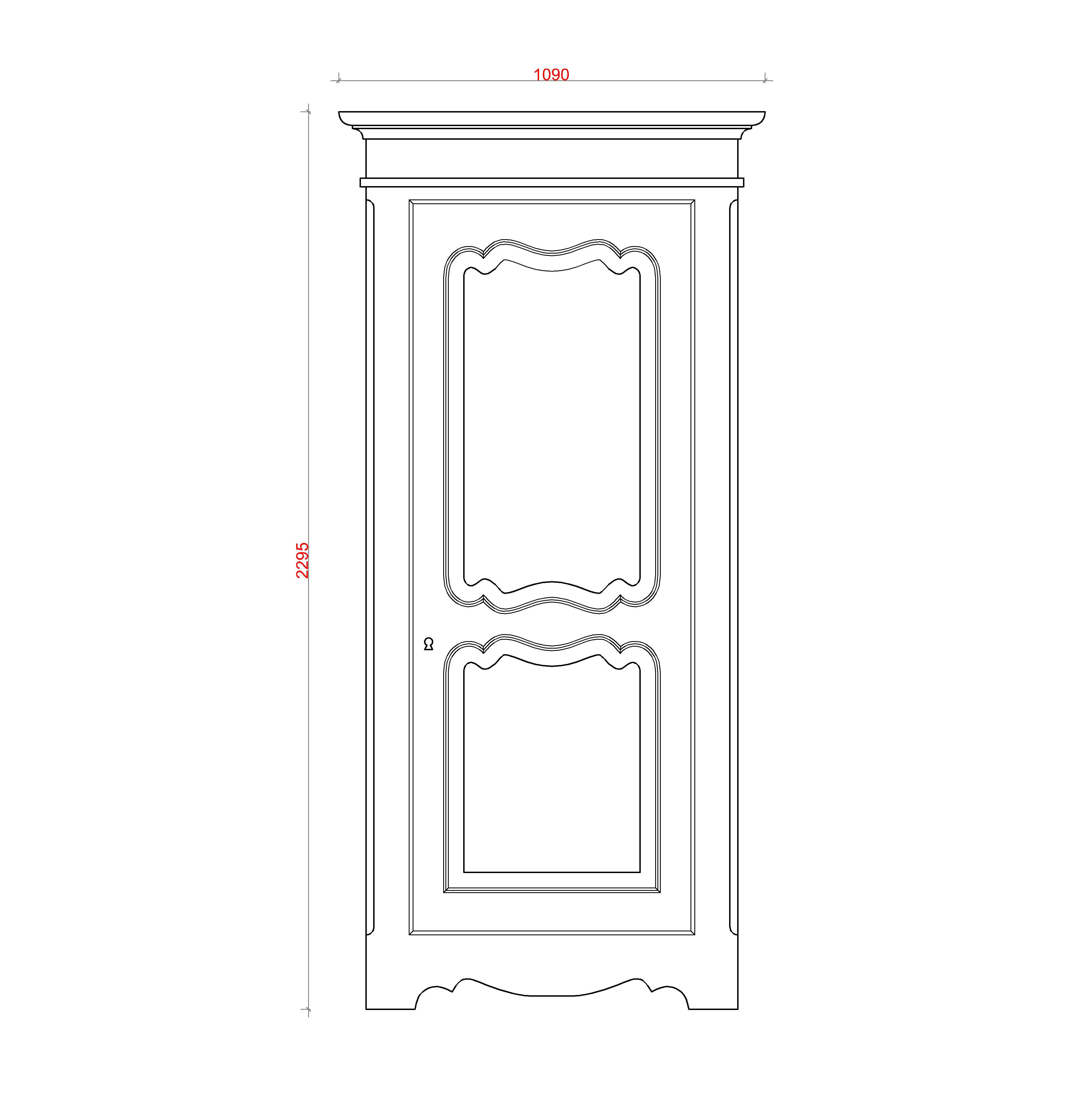 Block & Chisel single door antique white wardrobe technical drawing