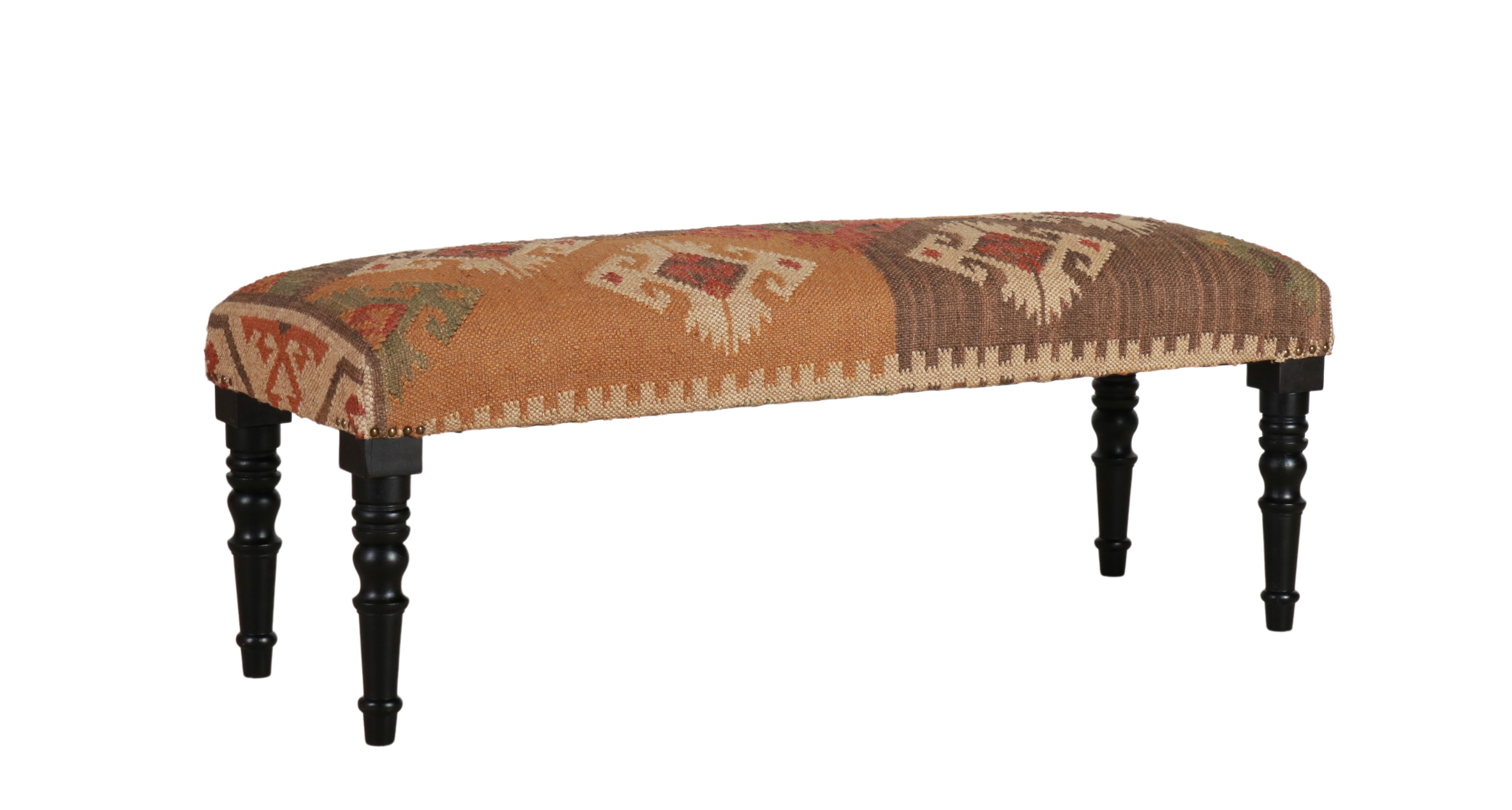 Multi-coloured ottoman with wooden legs