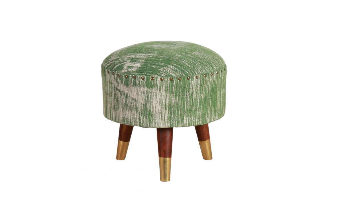 Block & Chisel round green cotton upholstered stool
