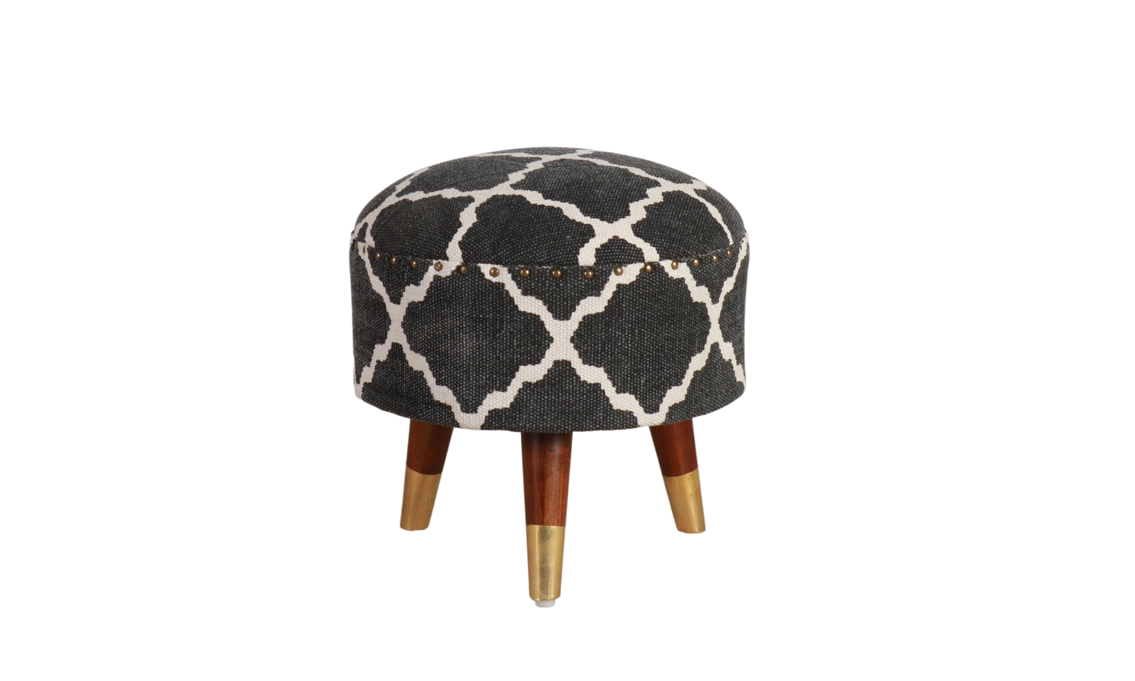 Block & Chisel round black and white print cotton upholstered stool