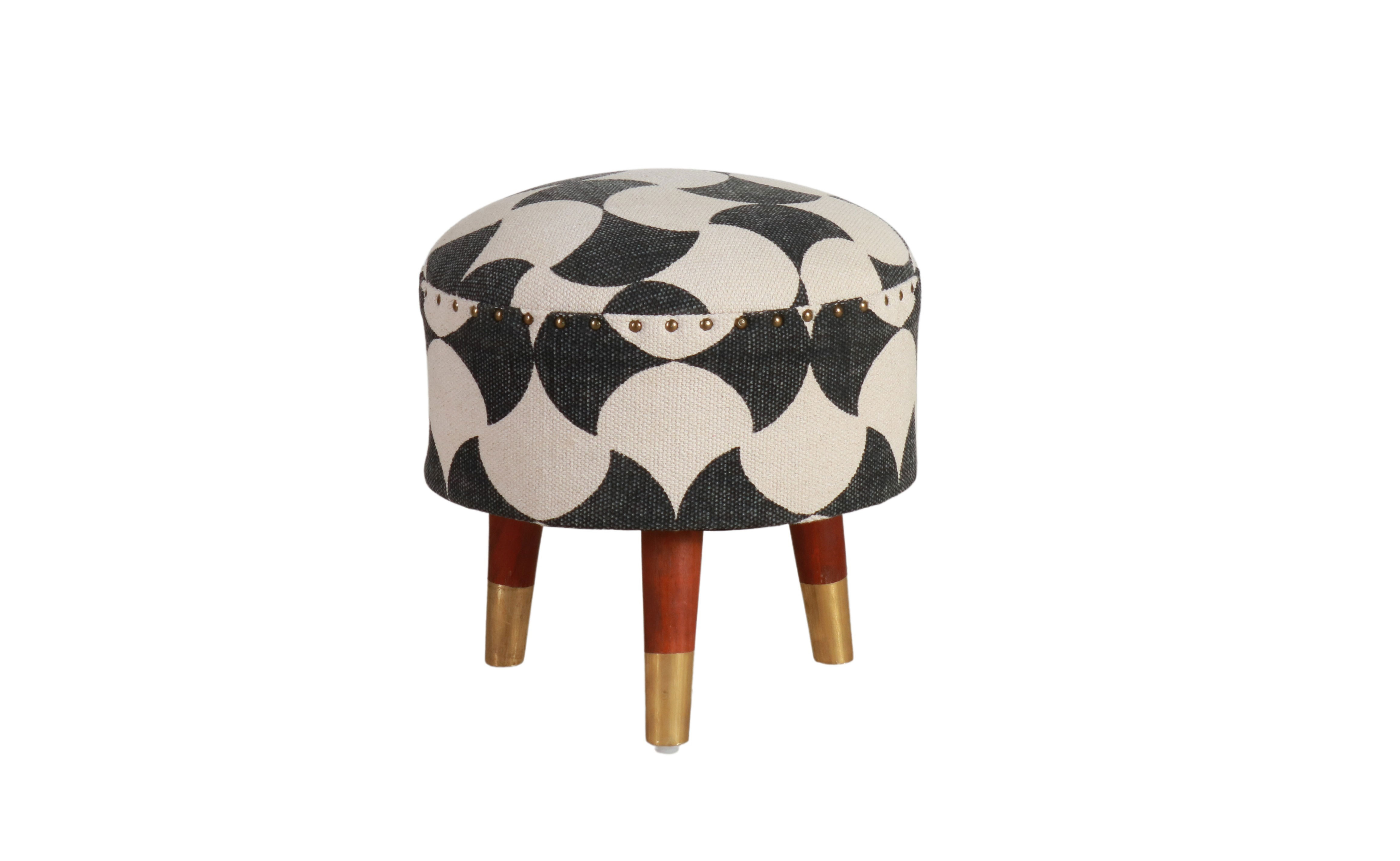 Block & Chisel round black and off white print cotton upholstered stool