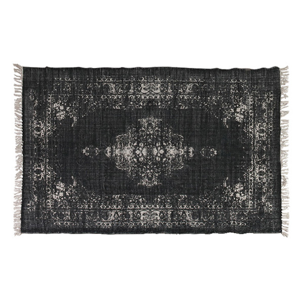 Black cotton rug with tassels 