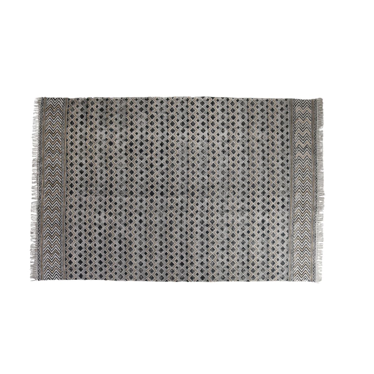 Cotton rug with black diamond print 