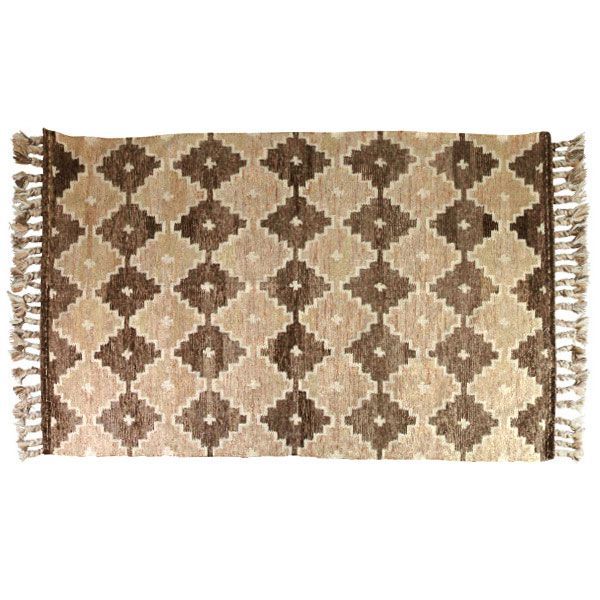 diamond pattern wool rug with fringe