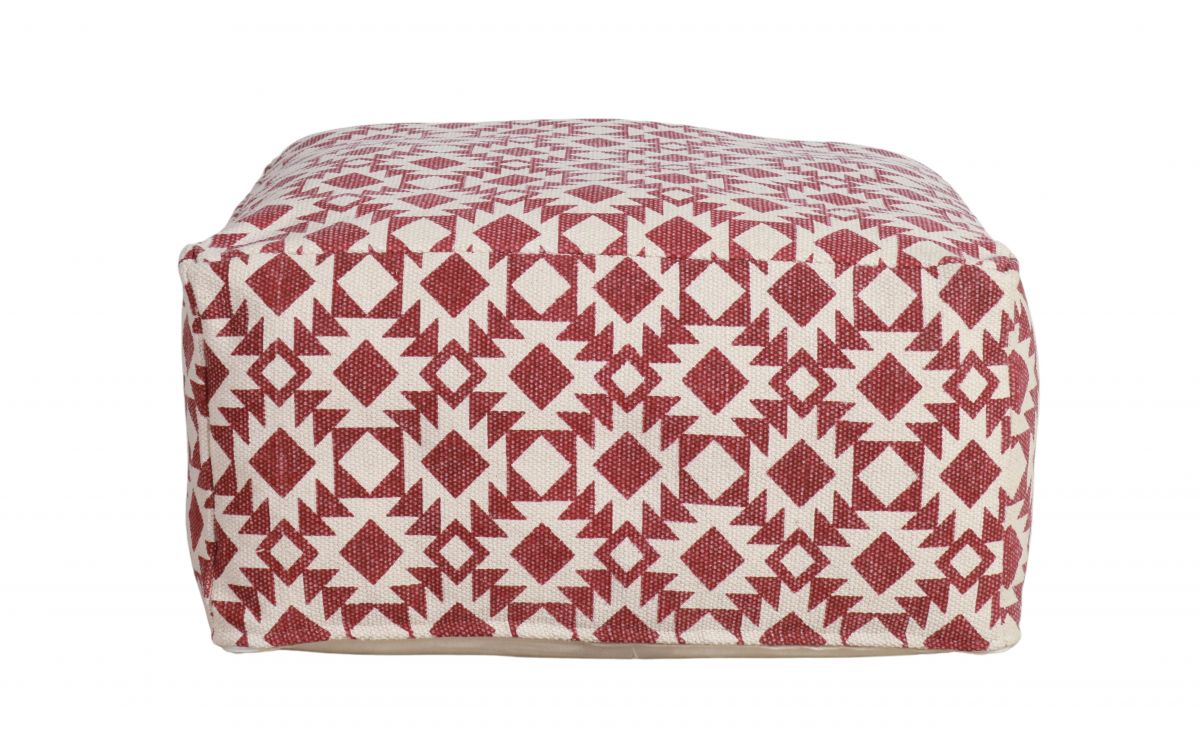 red and white square pouffe 