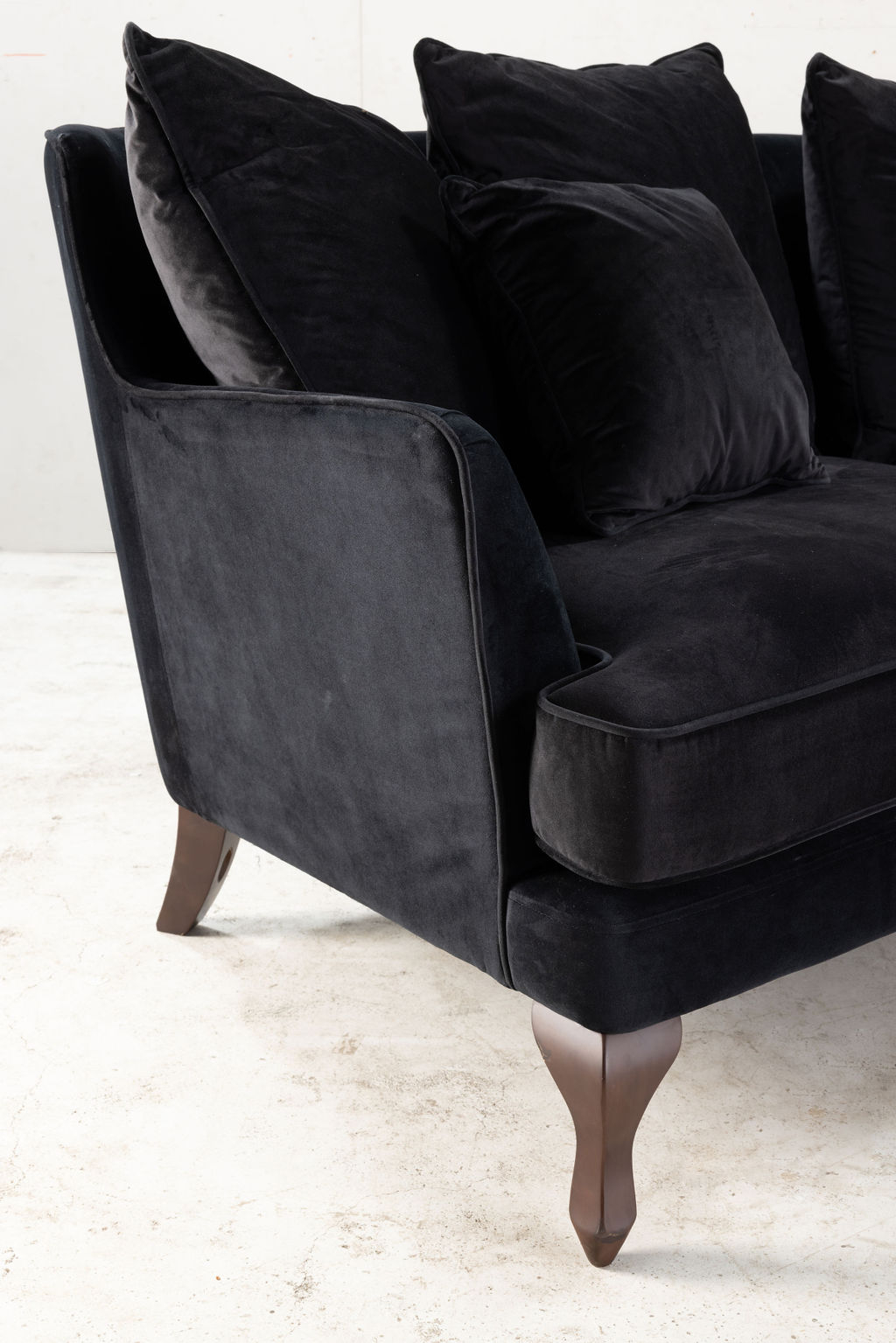 3 seater black upholstered sofa 