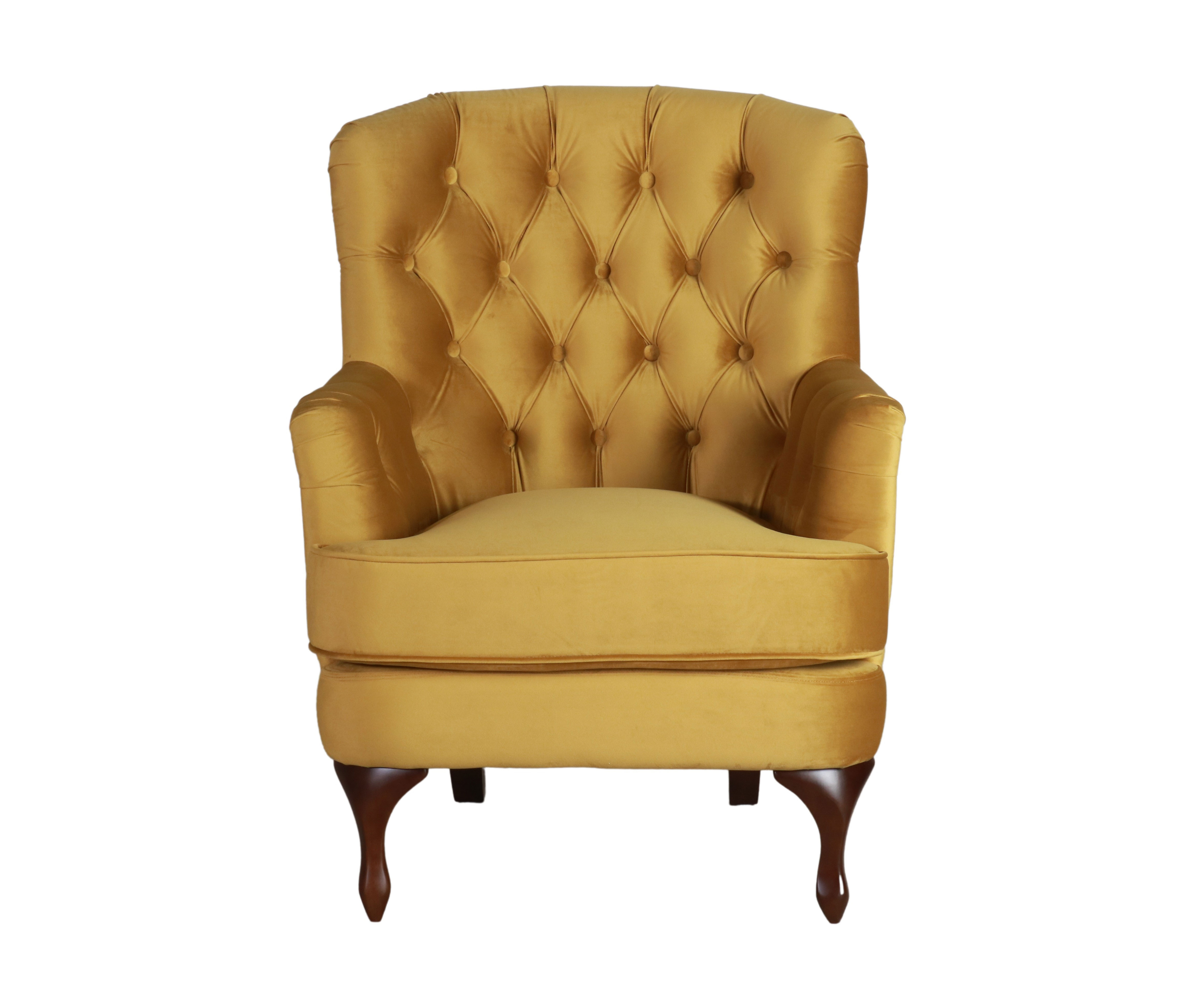 gold velvet occasional chair with deep buttoned back
