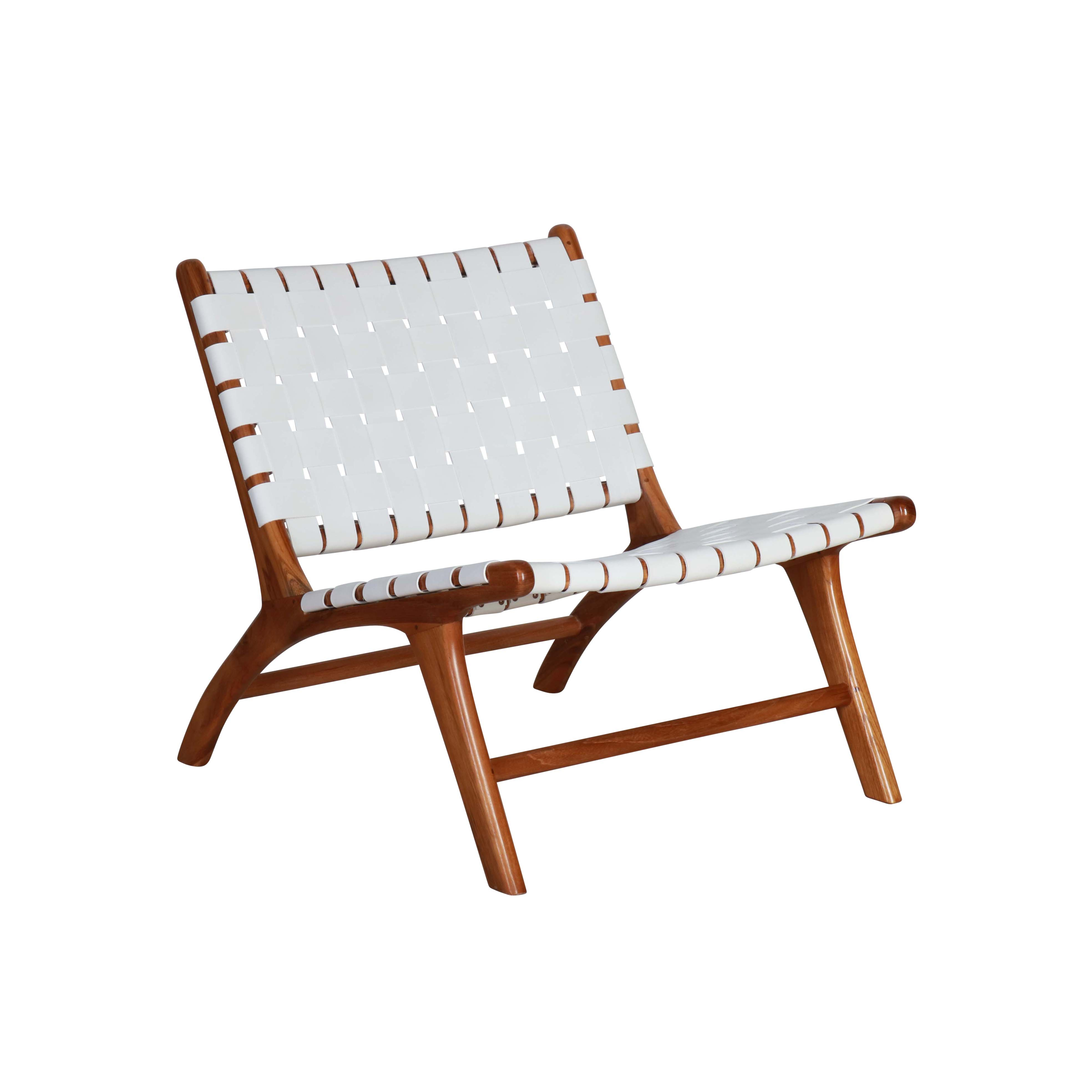 london Lounge Chair with wooden frame and white leather straps