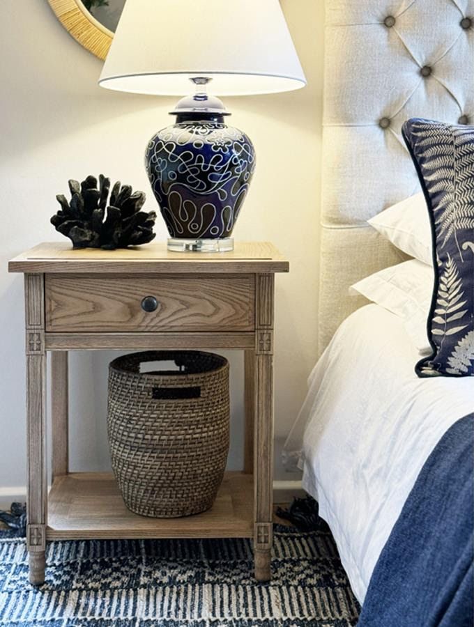 blue and grey woolen rug with tassels