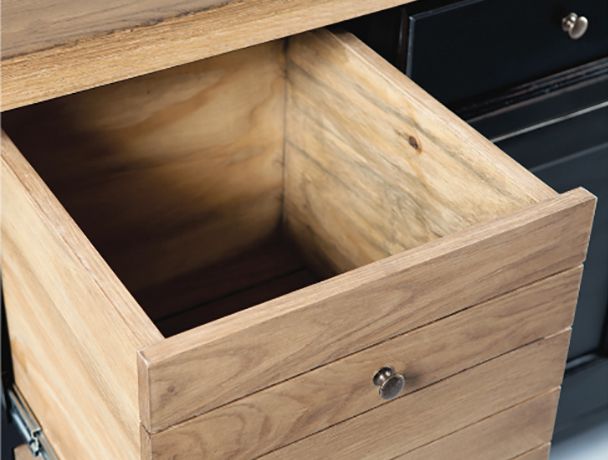 Block & Chisel Kitchen Island in Matt Black Lacquer and Weathered Oak 