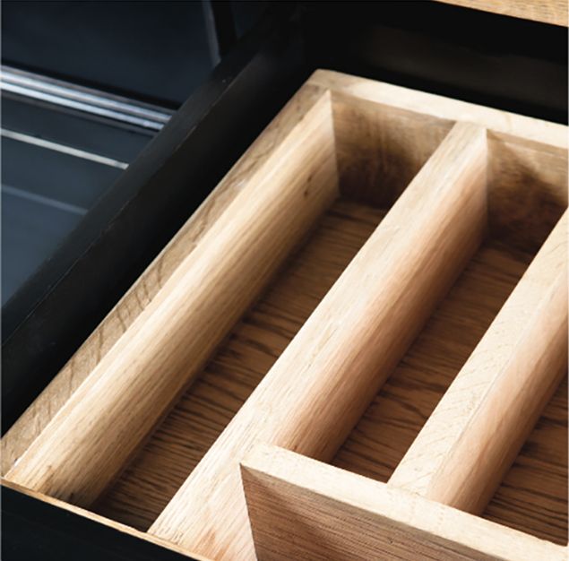 Block & Chisel Kitchen Island in Matt Black Lacquer and Weathered Oak 