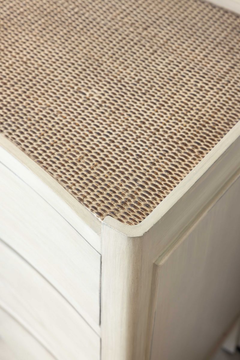 Block & Chisel wooden bedside table with rattan top shelf