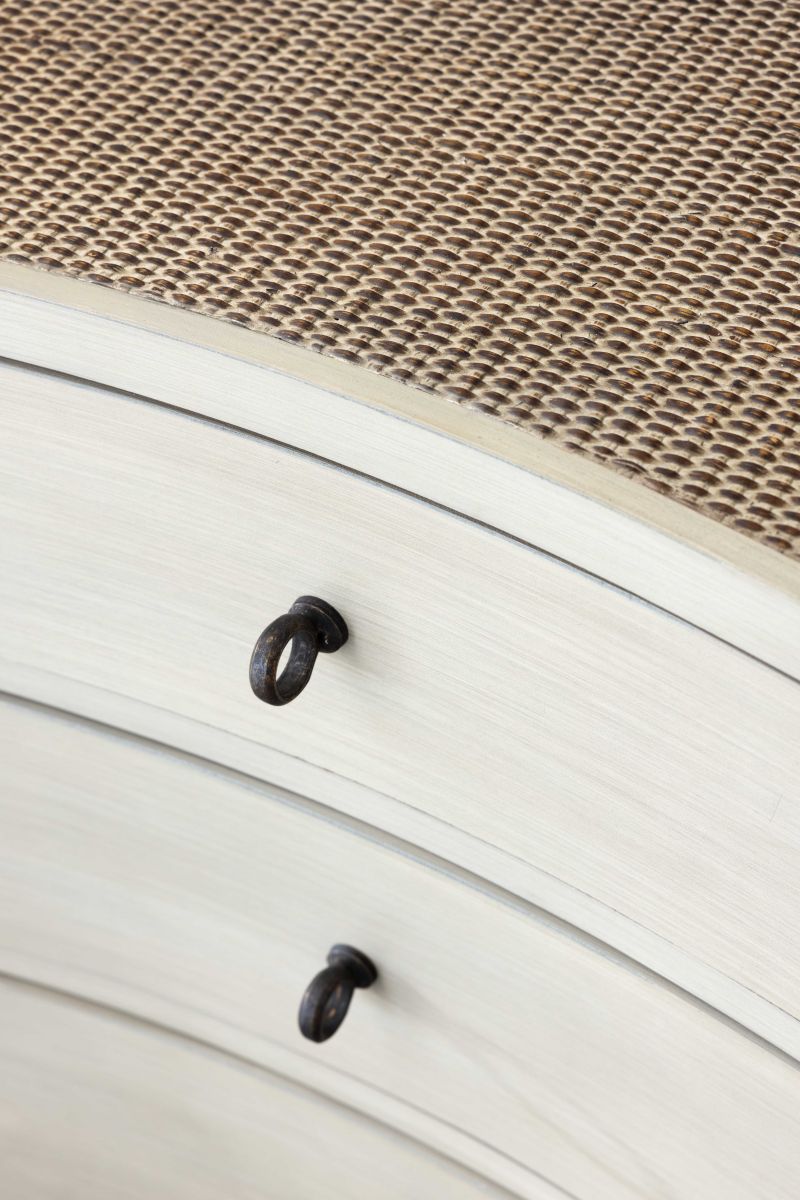 Block & Chisel wooden bedside table with rattan top shelf