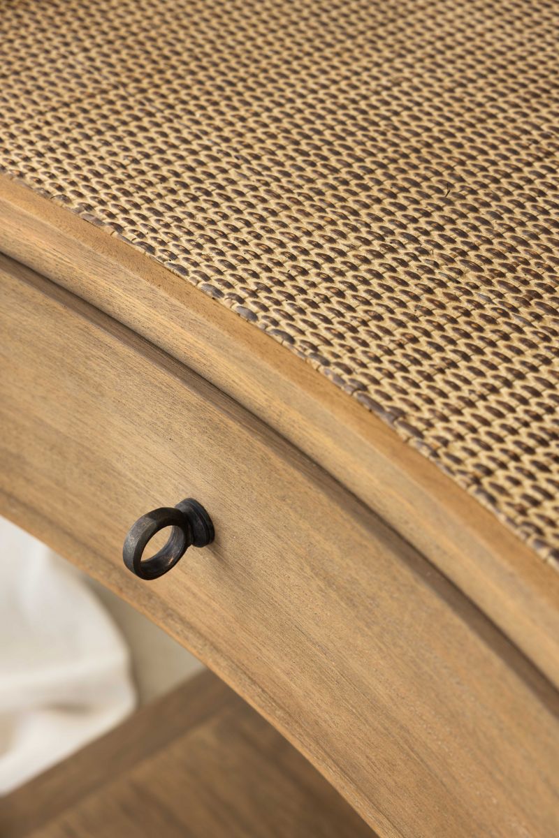 Block & Chisel wooden bedside table with wicker rattan top