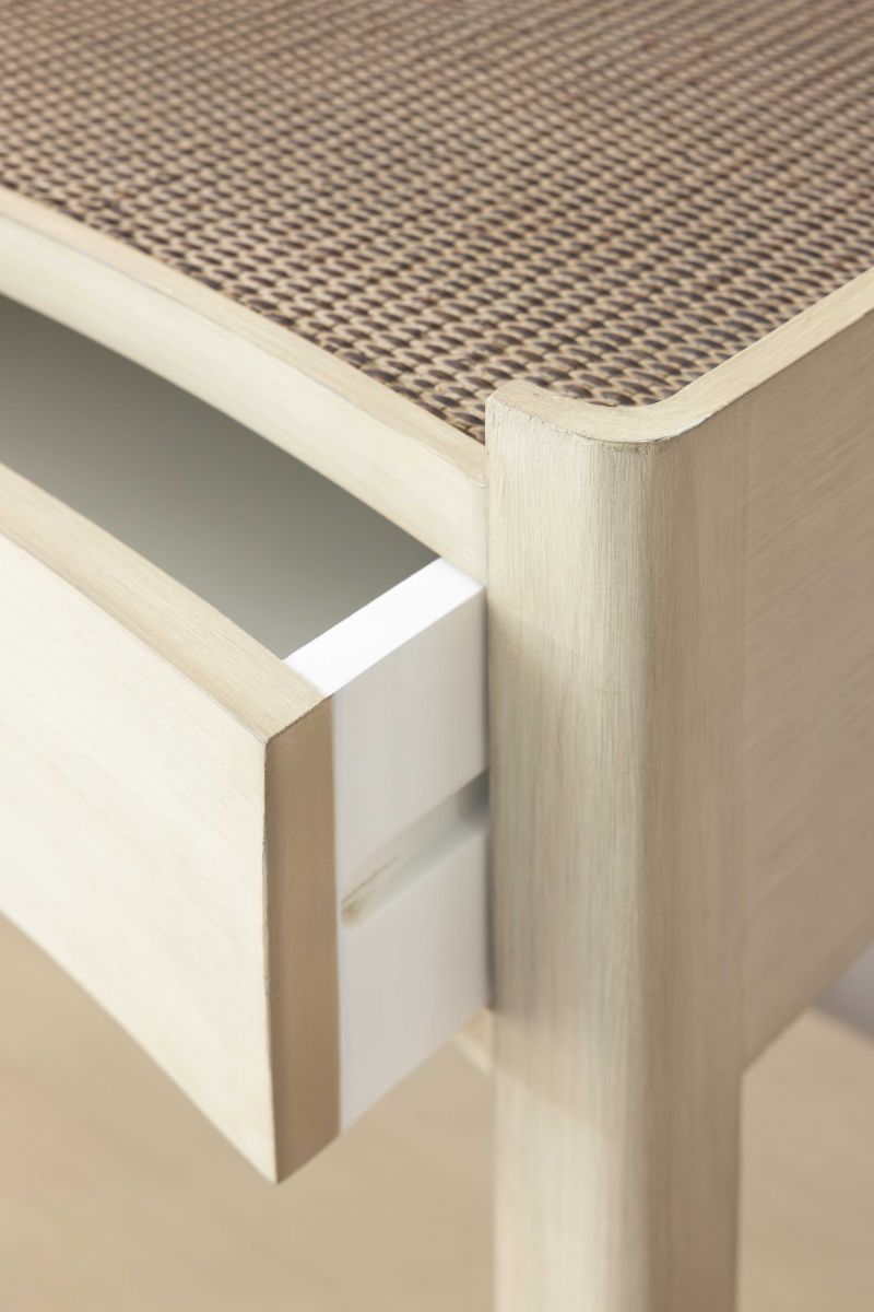 Block & Chisel wooden bedside table with wicker rattan top