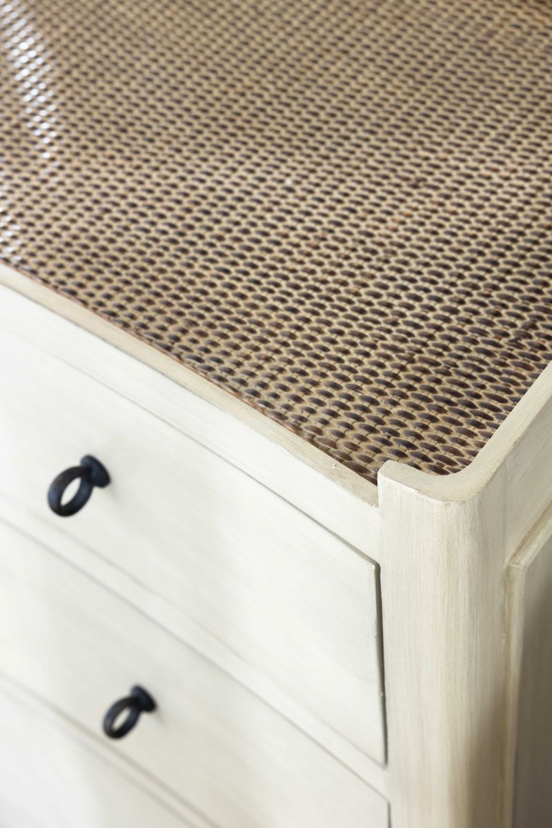 Block & Chisel wooden drawer chest with wicker rattan top