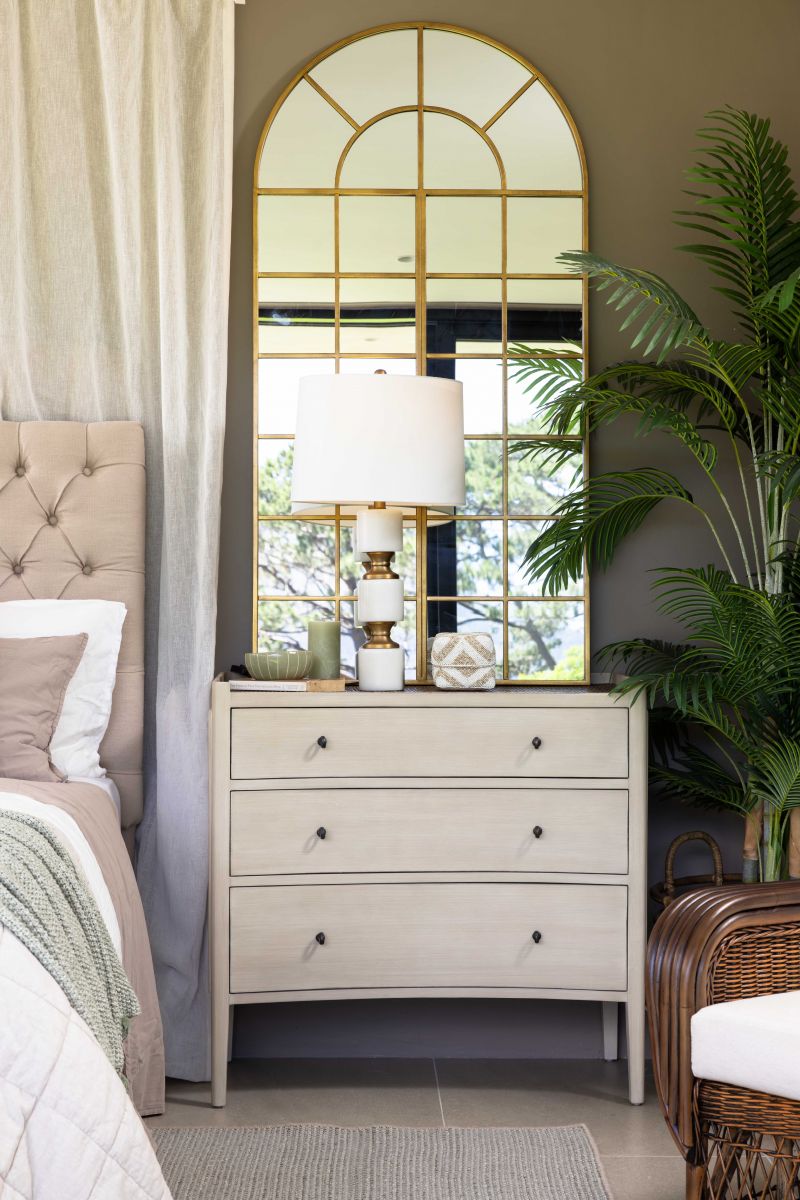 gold arched window pane mirror