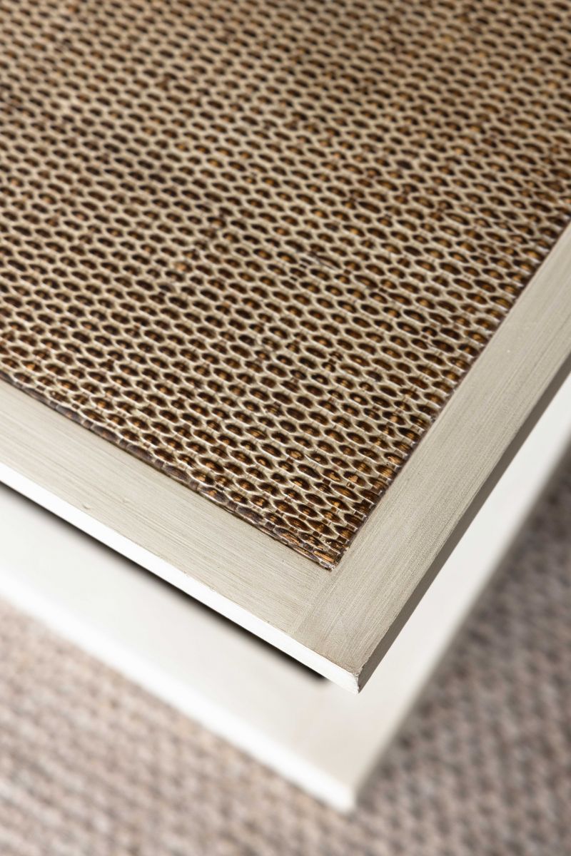 Cross leg coffee table with rattan inlay top
