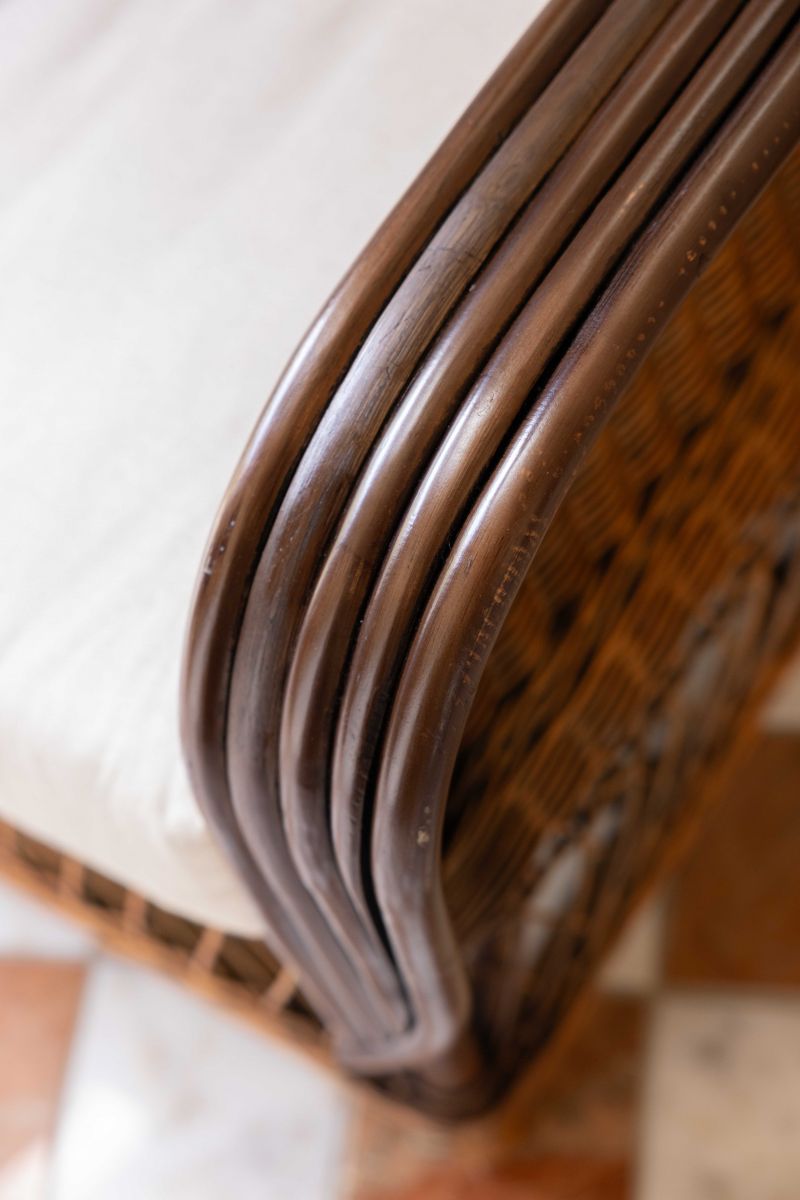 Block and chisel cane armchair with back and seat cushions 