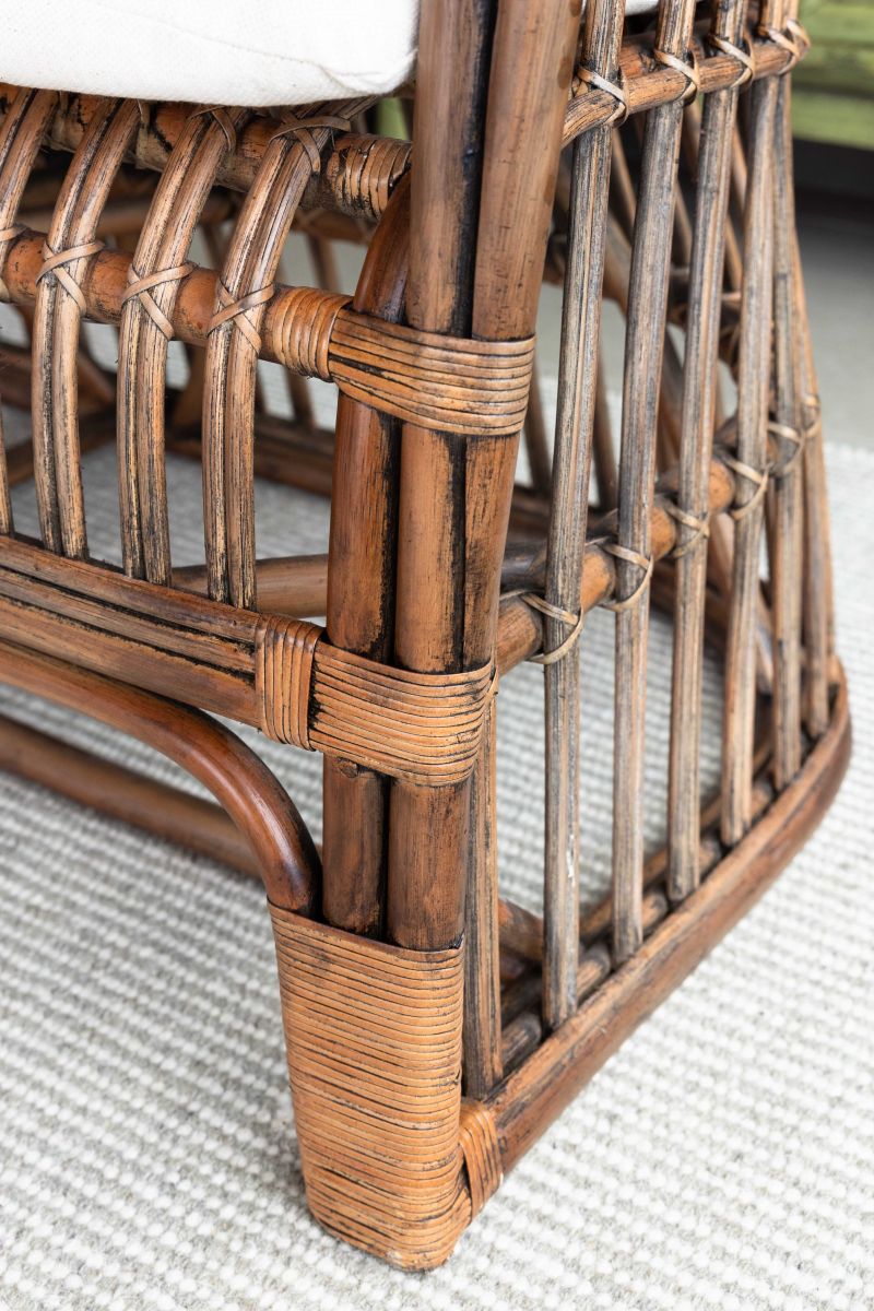 cane and rattan small sofa with seat cushion