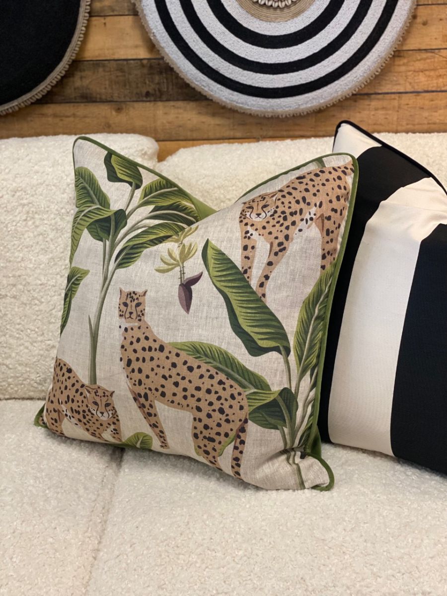 Hillhouse scatter cushion african cheetah on linen