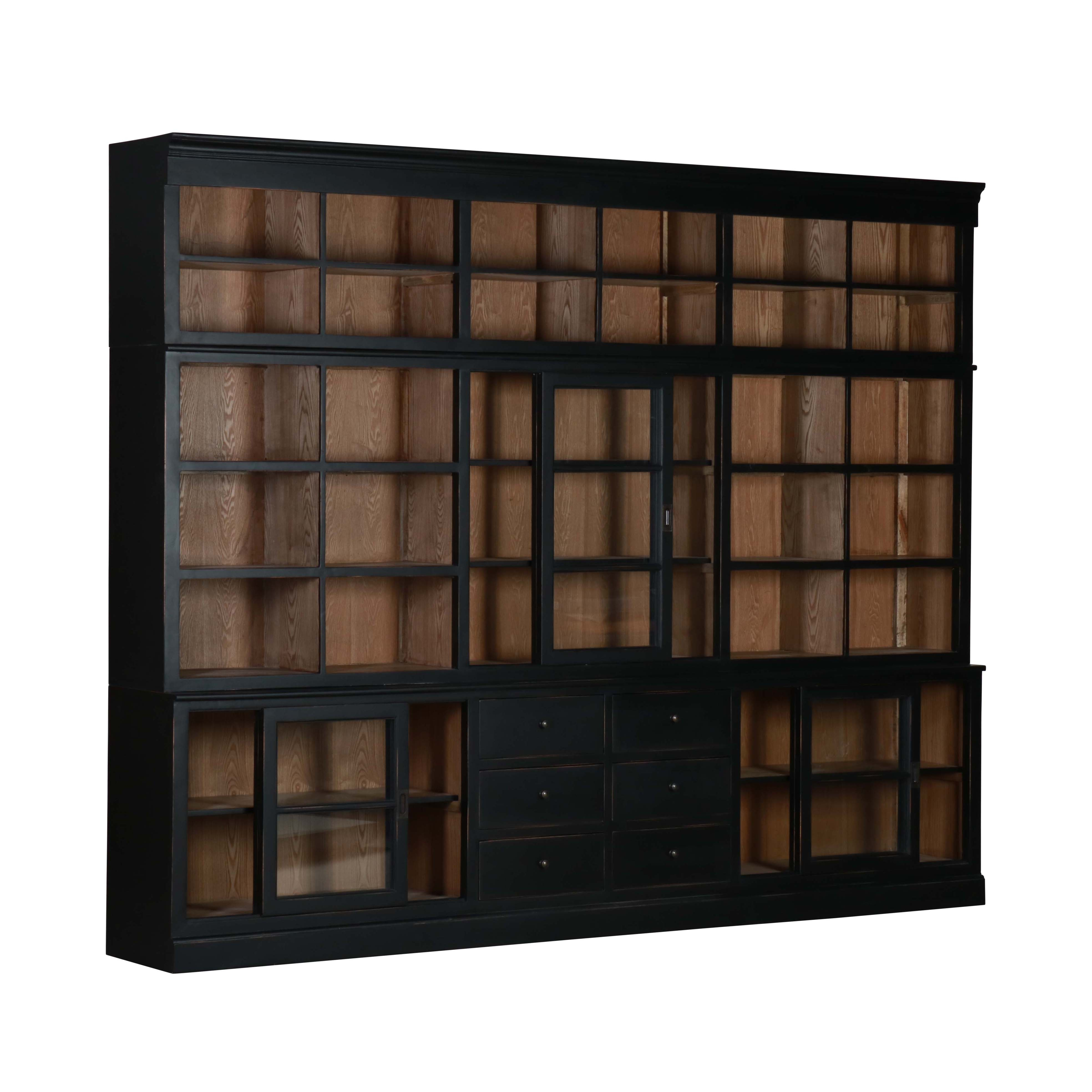 Block and chisel large bookcase with glass doors