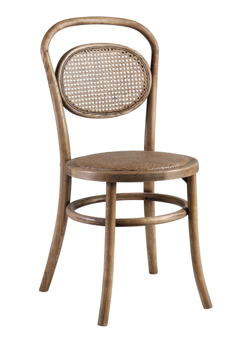 Oak dining chair with rattan back