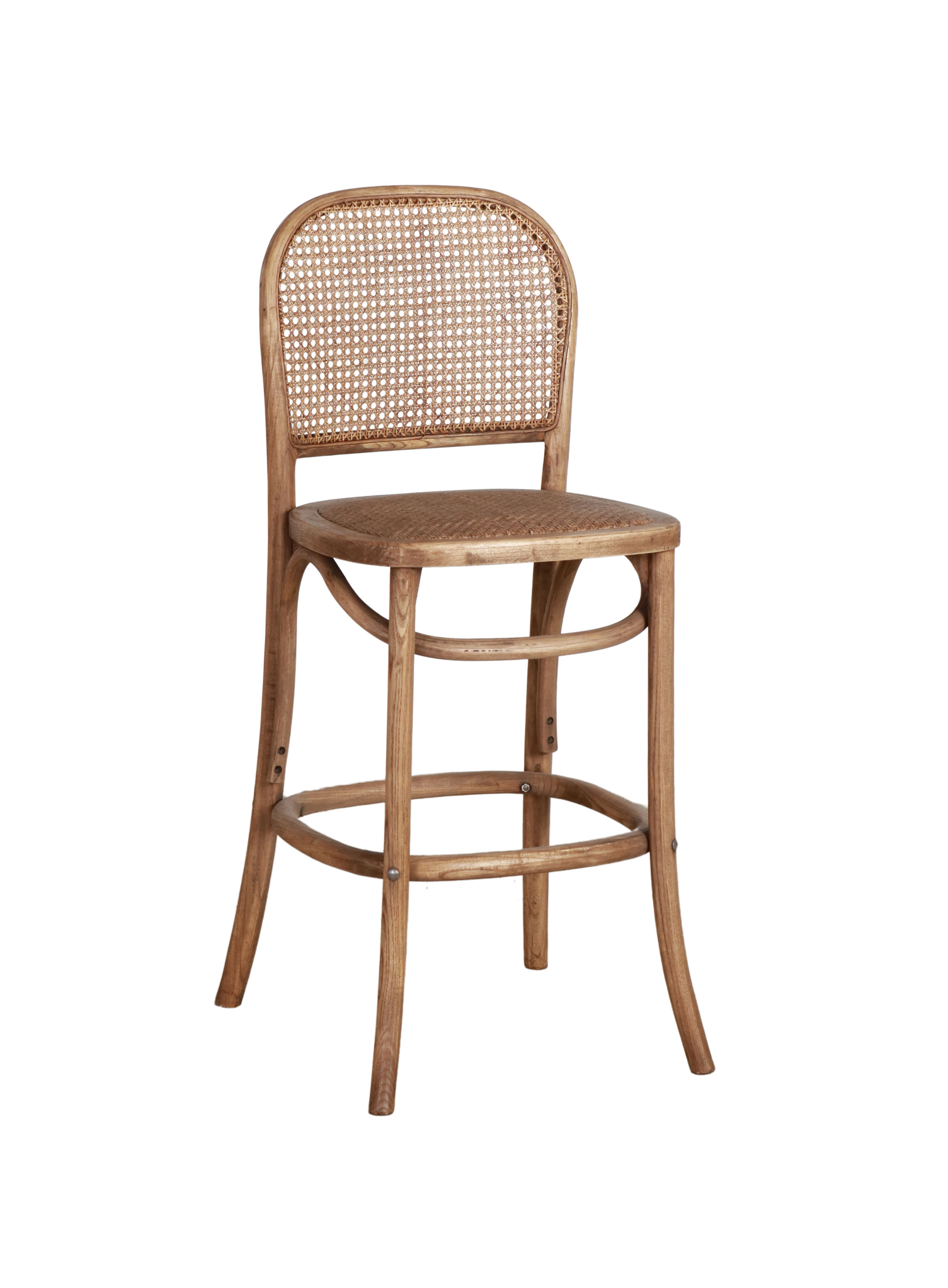 chinese oak bar chair with rattan back