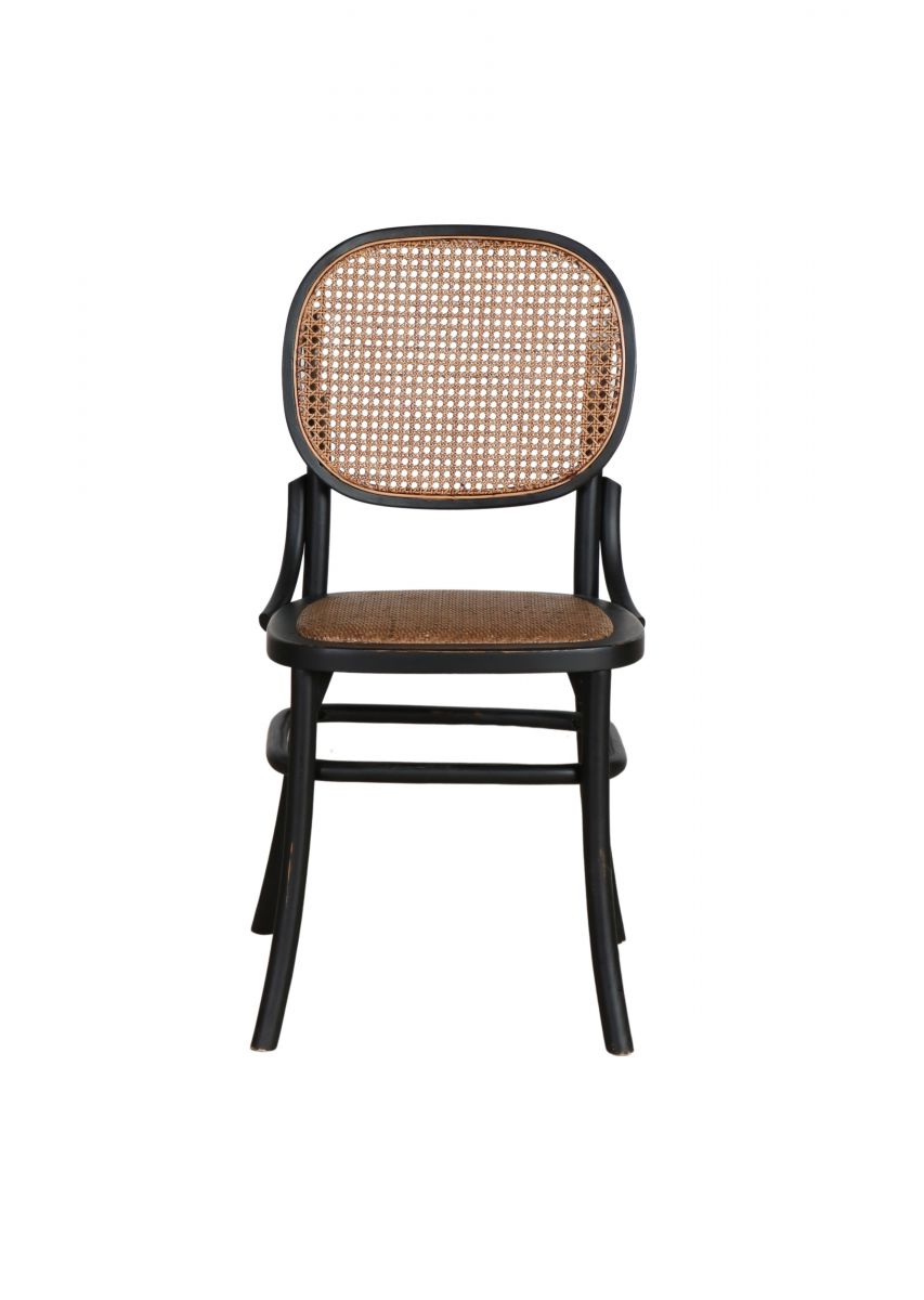  black chinese oak dining chair with rattan back