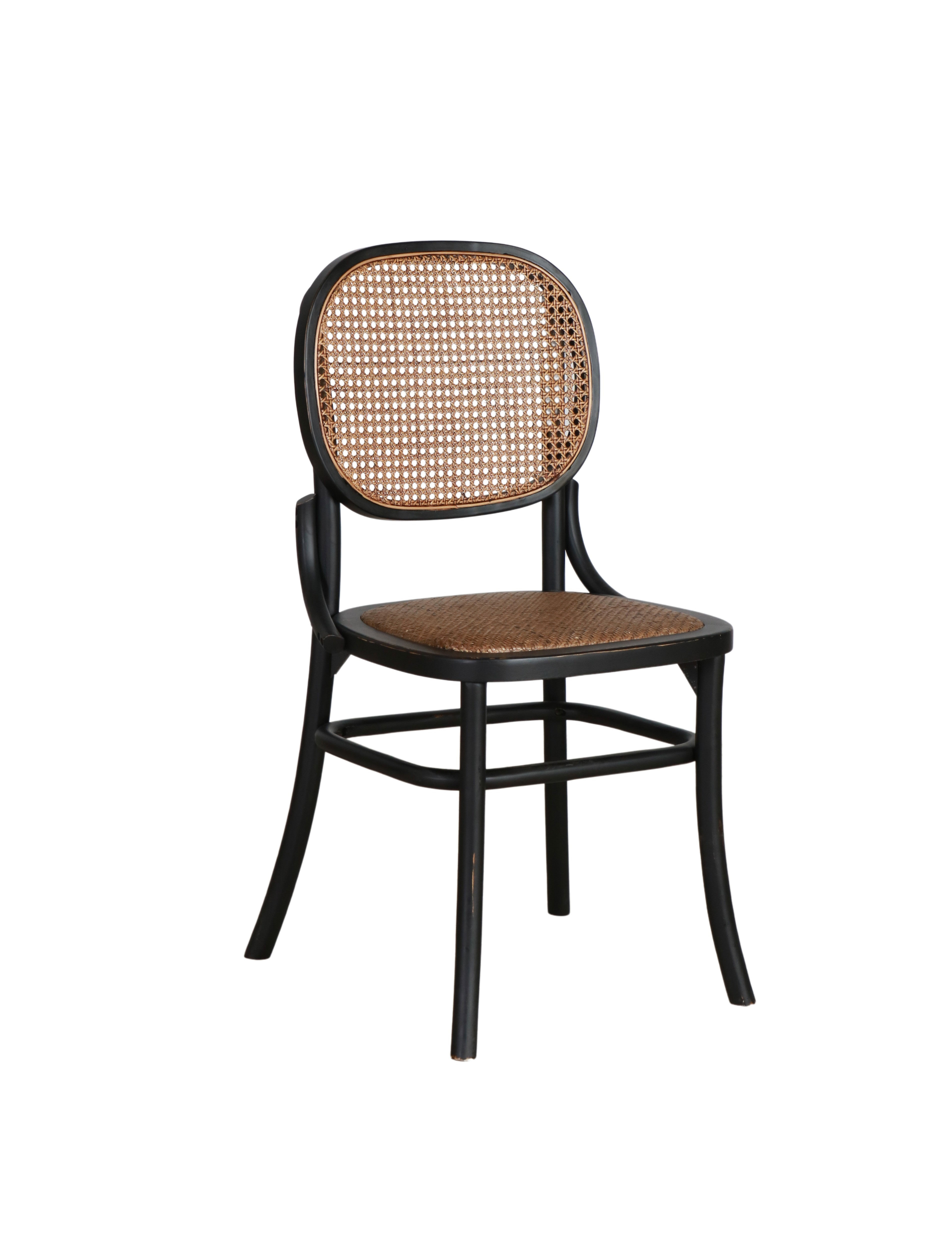  black chinese oak dining chair with rattan back
