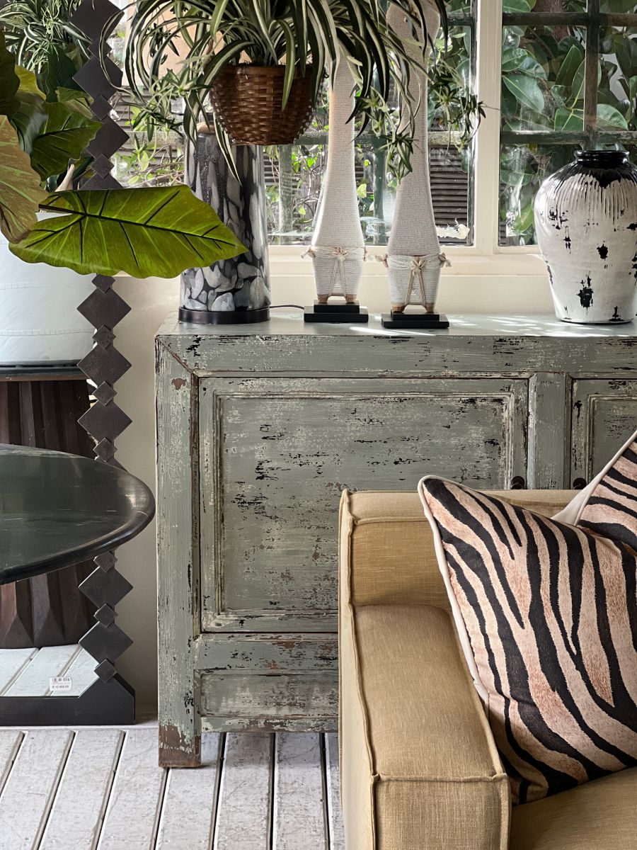 Painted lacquered sideboard with distressed finish