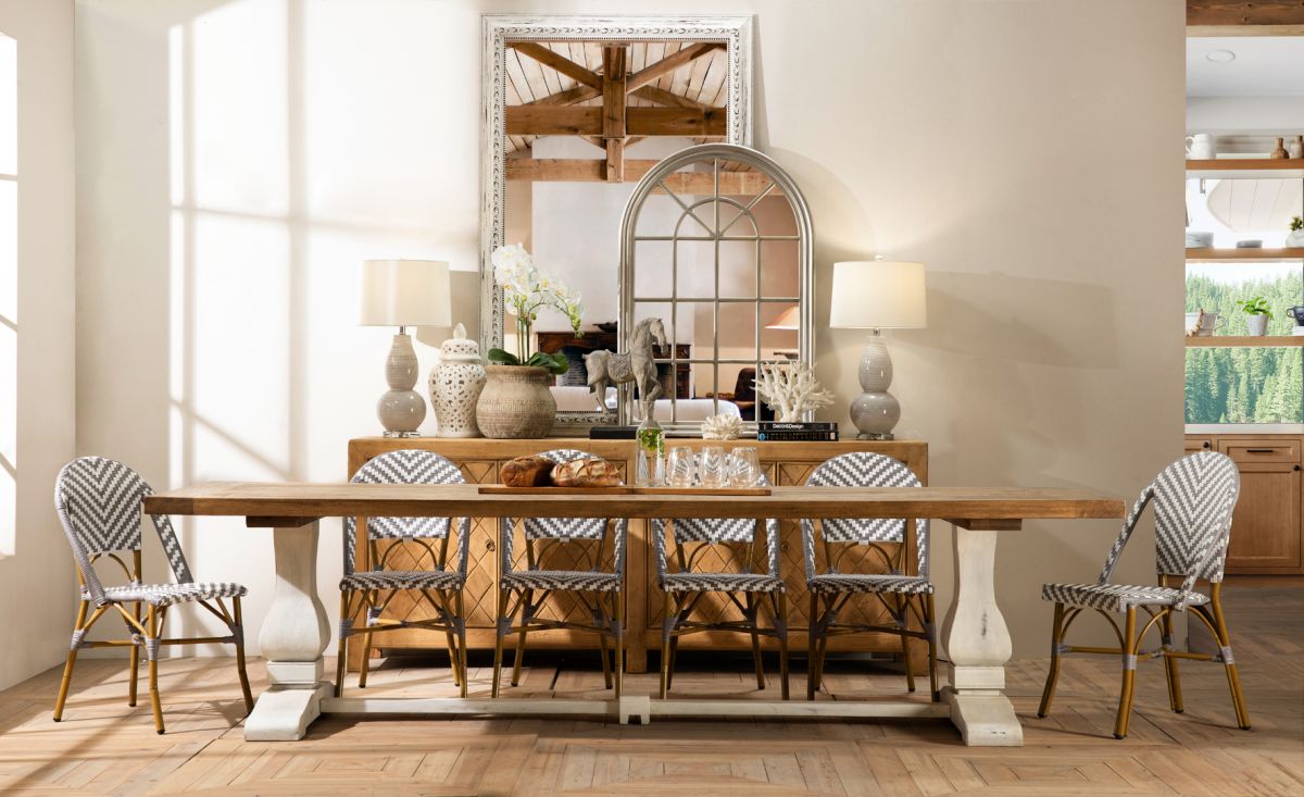 dining table with white base and old elm wood top