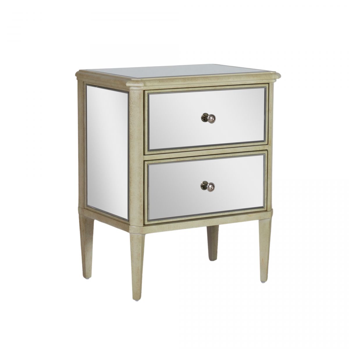 Opulent antique gold mirrored bedside table