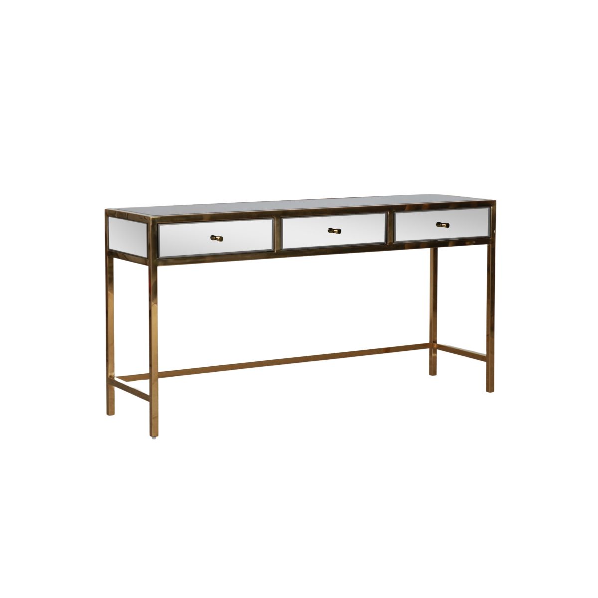 mirrored gold console with 3 drawers