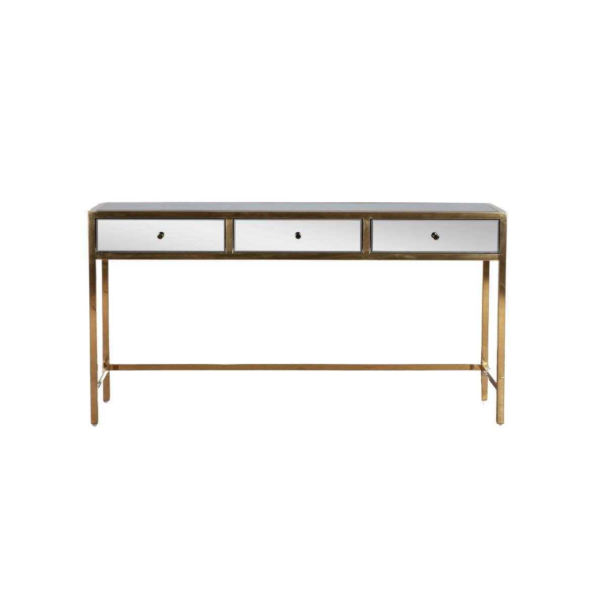 mirrored gold console with 3 drawers