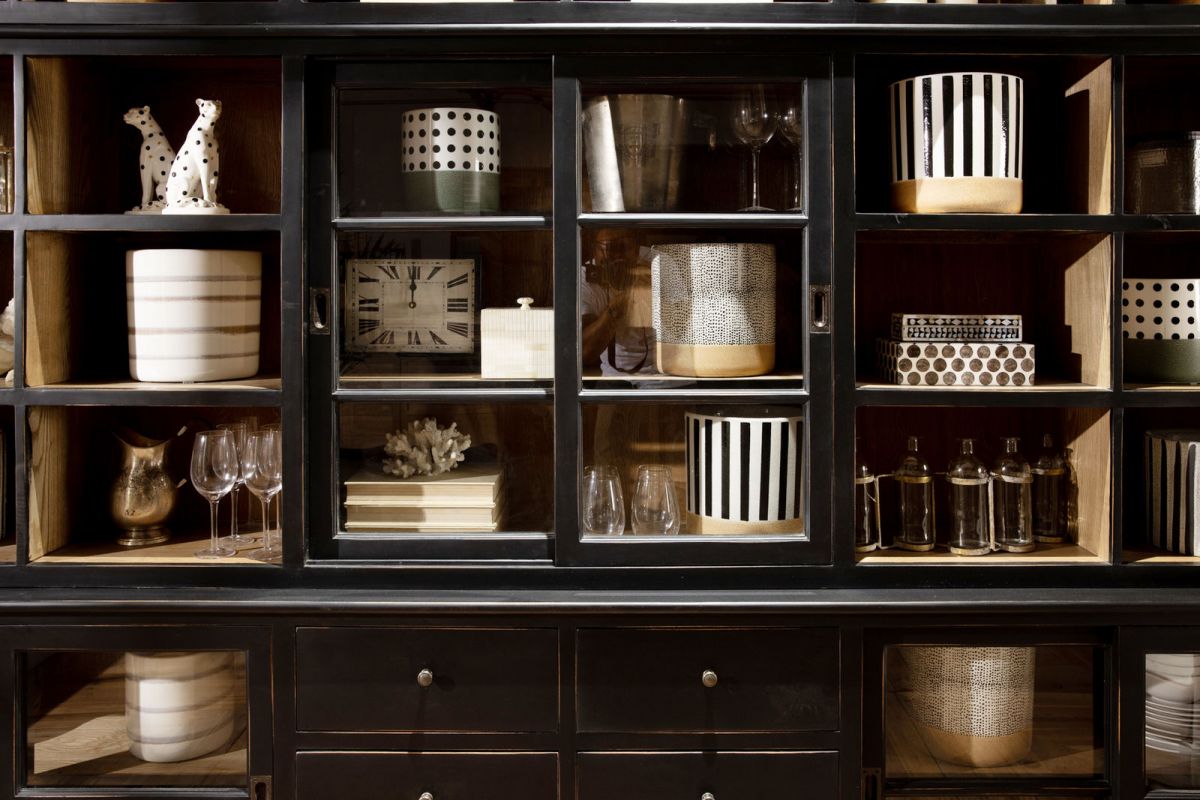 Block and chisel large bookcase with glass doors